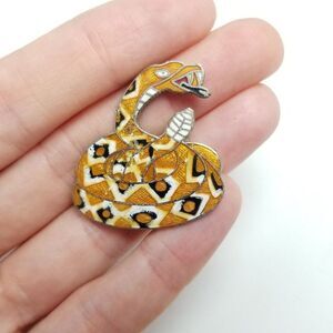 Vintage Diamond Back Rattle Snake Enamel Pin, Retro Brooch, Estate